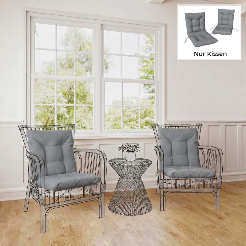 Ulkotuolin istuinpehmuste selkänojalla ja nauhoilla 120 x 50 x 8 cm 2 kpl vaaleanharmaa