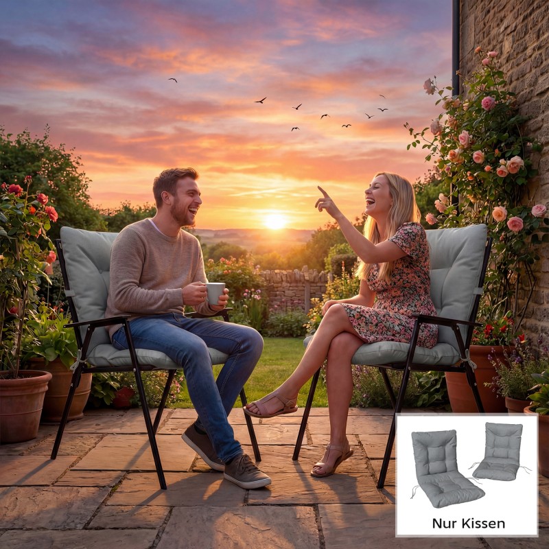 Ulkotuolin istuinpehmuste selkänojalla ja nauhoilla 120 x 50 x 8 cm 2 kpl vaaleanharmaa