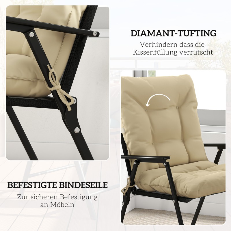 Ulkotuolin istuintyyny selkänojalla, vesitiivis polyesteri 120 x 50 x 8 cm, 2 kpl, beige