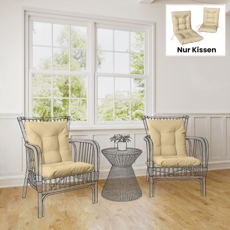 Ulkotuolin istuintyyny selkänojalla, vesitiivis polyesteri 120 x 50 x 8 cm, 2 kpl, beige