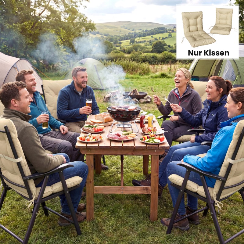 Ulkotuolin istuintyyny selkänojalla, vesitiivis polyesteri 120 x 50 x 8 cm, 2 kpl, beige