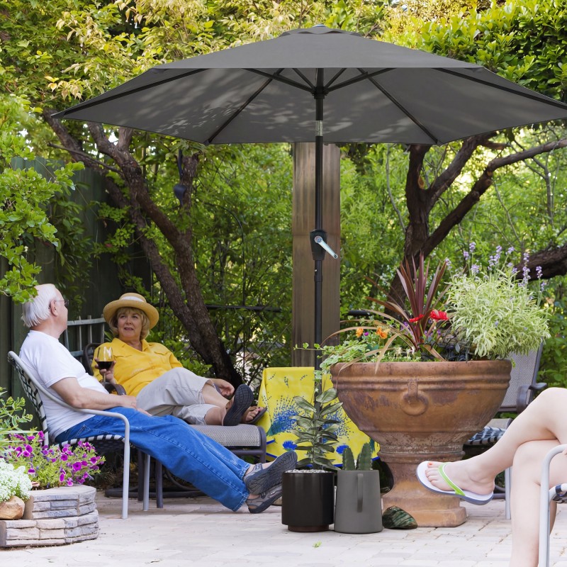 Aurinkovarjo parvekkeelle ja puutarhaan Ø270 cm, kallistettava, kampimekanismi, tummanharmaa