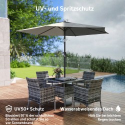 Aurinkovarjo parvekkeelle ja puutarhaan Ø270 cm, kallistettava, kampimekanismi, tummanharmaa