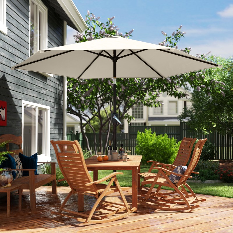 Aurinkovarjo ulkokäyttöön Ø270 cm, kallistettava, metallirunko, UPF 50+, kermanvalkoinen