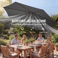 Aurinkovarjo parvekkeelle Ø295 cm kallistettava kampimekanismilla ristijalka ja hiekkasäkki tummanharmaa