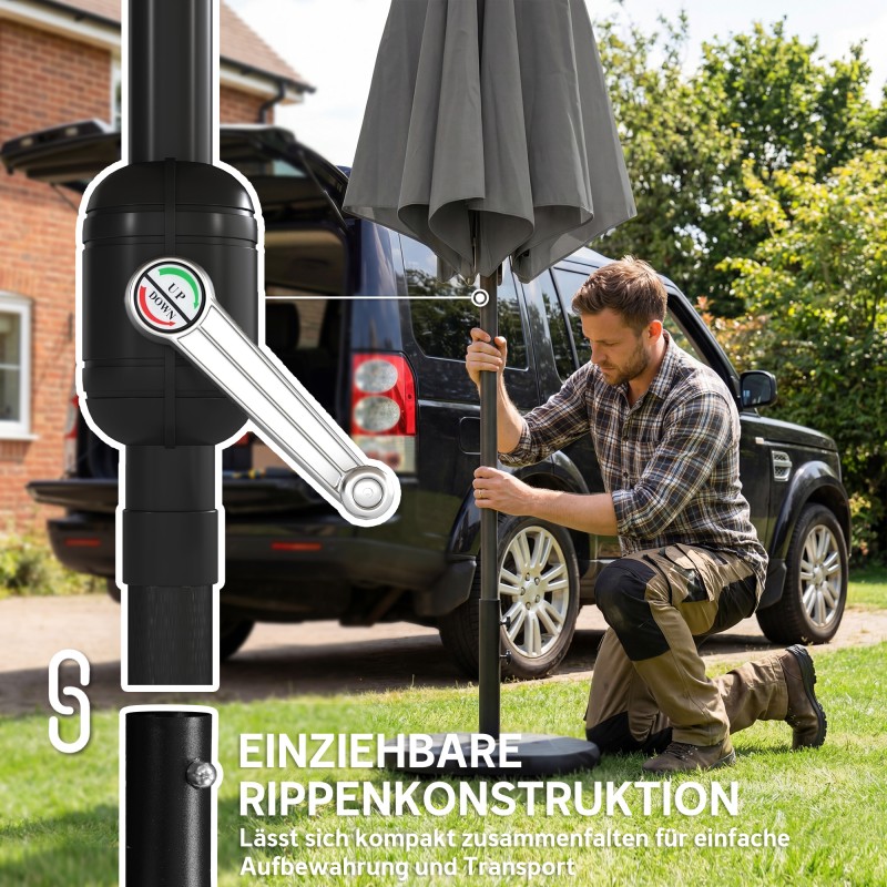 Aurinkovarjo parvekkeelle Ø295 cm kallistettava kampimekanismilla ristijalka ja hiekkasäkki tummanharmaa