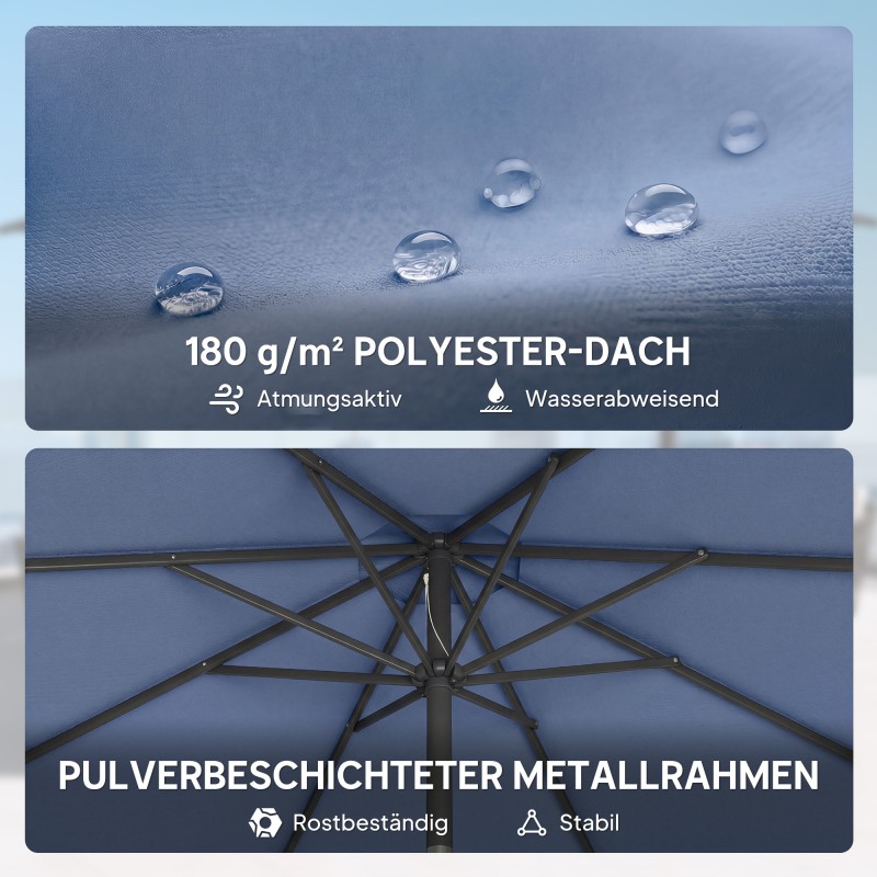 Aurinkovarjo ulkokäyttöön Ø295 cm metallijalalla ja hiekkapussilla, sininen