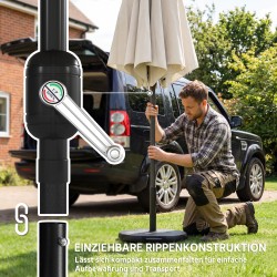 Aurinkovarjo parvekkeelle Ø300 cm kääntyvä ristijalalla ja hiekkasäkillä kermanvalkoinen