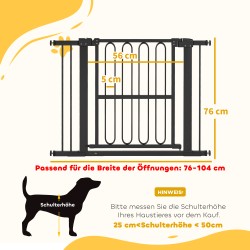 Koiraportti sisäkäyttöön, metallinen turvaportti 76–104 x 76 cm, musta