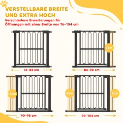 Koiraportti sisäkäyttöön, metallinen turvaportti 76–104 x 76 cm, musta