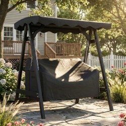 Puutarhakeinun suojus 2-hengen, 420D Oxford-kangas, vedenpitävä ja UV-suojattu, 142 x 76 x 81 cm, musta