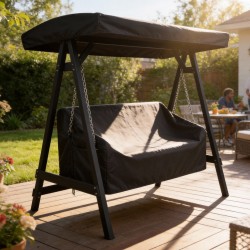 Puutarhakeinun suojapeite 3-istuttavaan, vedenpitävä 420D Oxford, 185 x 76 x 81 cm, musta