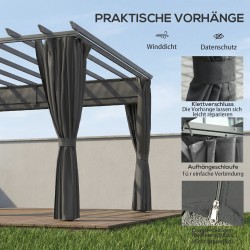 Pergola terassille ja puutarhaan alumiinia 3,6 x 3 m tummanharmaa, säädettävä katos ja sivuverhot