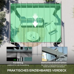 Pergola terassille ja puutarhaan alumiinia 3,6 x 3 m tummanharmaa, säädettävä katos ja sivuverhot