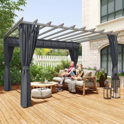 Pergola terassille ja puutarhaan alumiinia 3,6 x 3 m tummanharmaa, säädettävä katos ja sivuverhot