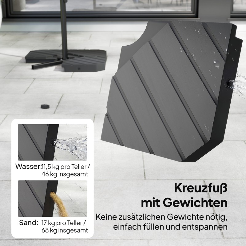 Sivuvarjo puutarhaan metallirungolla Ø300 cm kermanvalkoinen, jalustalla ja painoilla