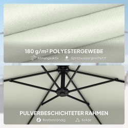 Sivuvarjo puutarhaan metallirungolla Ø300 cm kermanvalkoinen, jalustalla ja painoilla