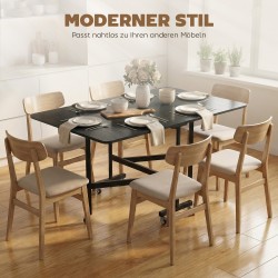 Taitettava ruokapöytä 4–6 hengelle, teräsrunko, pyörillä, 120 x 80 x 73 cm, musta