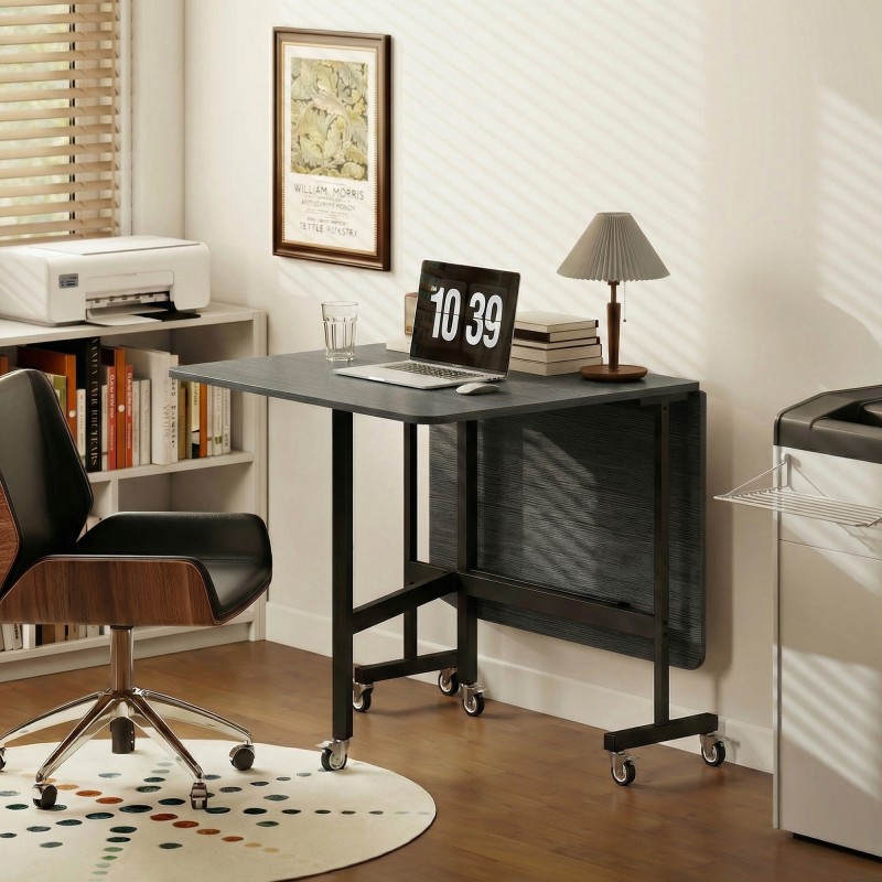 Taitettava ruokapöytä 4–6 hengelle, teräsrunko, pyörillä, 120 x 80 x 73 cm, musta