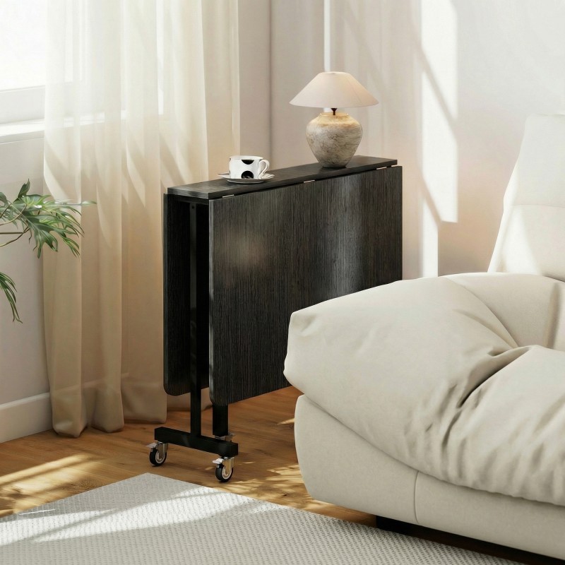 Taitettava ruokapöytä 4–6 hengelle, teräsrunko, pyörillä, 120 x 80 x 73 cm, musta