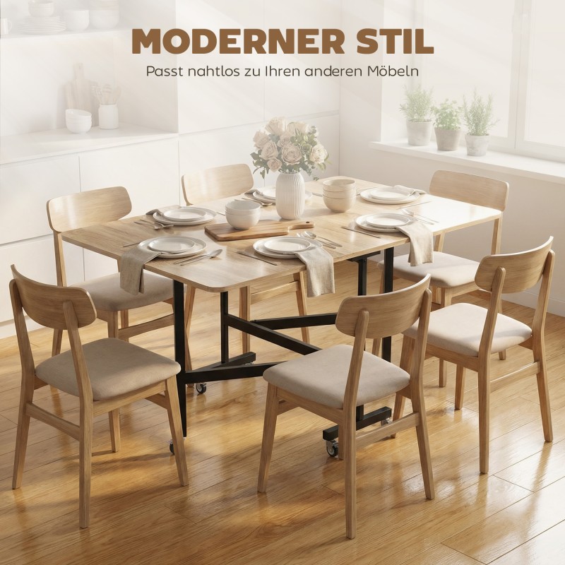 Taitettava ruokapöytä pyörillä ja jarruilla, teräsrunko ja tammisävyinen kansi 120 x 80 cm