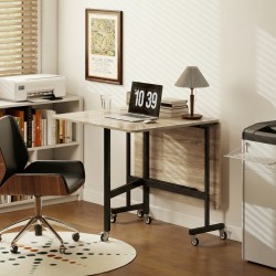 Taitettava ruokapöytä pyörillä ja jarruilla, teräsrunko ja tammisävyinen kansi 120 x 80 cm