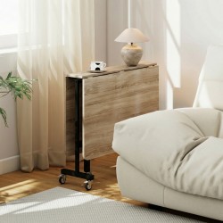 Taitettava ruokapöytä pyörillä ja jarruilla, teräsrunko ja tammisävyinen kansi 120 x 80 cm