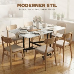 Taitettava ruokapöytä pyörillä pieniin tiloihin, teräsrunko 120 x 80 cm, valkoinen