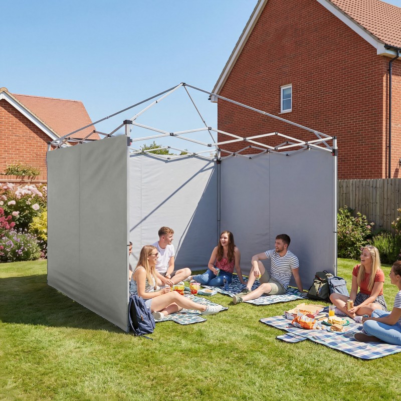 Paviljongin sivuseinät 3 x 3 m, 3-osainen setti, 210D Oxford-kangas, vaaleanharmaa