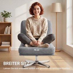 Kääntyvä nojatuoli lukutuoli chenille-verhoilu leveä istuin 70 cm metallijalat vaaleanharmaa