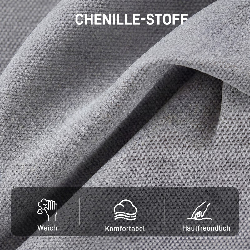 Kääntyvä nojatuoli lukutuoli chenille-verhoilu leveä istuin 70 cm metallijalat vaaleanharmaa