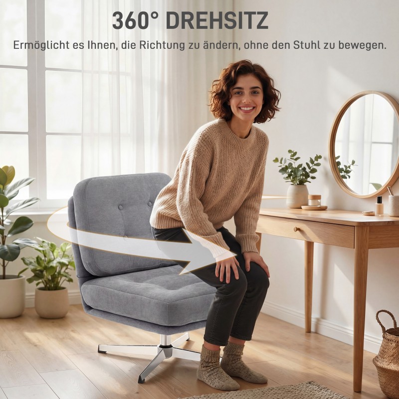 Kääntyvä nojatuoli lukutuoli chenille-verhoilu leveä istuin 70 cm metallijalat vaaleanharmaa