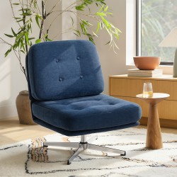 Kääntyvä lepotuoli lukutuoli chenilleverhoilu leveä istuin metallijalat tummansininen