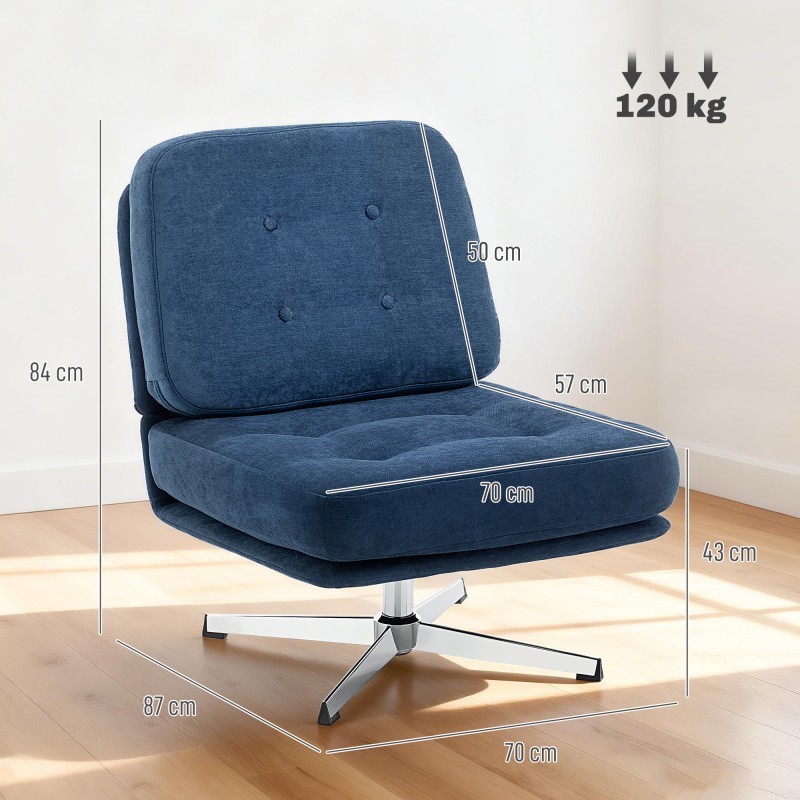 Kääntyvä lepotuoli lukutuoli chenilleverhoilu leveä istuin metallijalat tummansininen