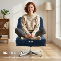 Kääntyvä lepotuoli lukutuoli chenilleverhoilu leveä istuin metallijalat tummansininen