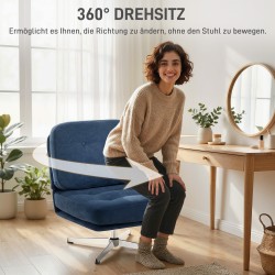 Kääntyvä lepotuoli lukutuoli chenilleverhoilu leveä istuin metallijalat tummansininen