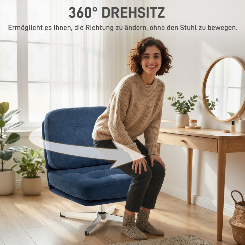 Kääntyvä lepotuoli lukutuoli chenilleverhoilu leveä istuin metallijalat tummansininen