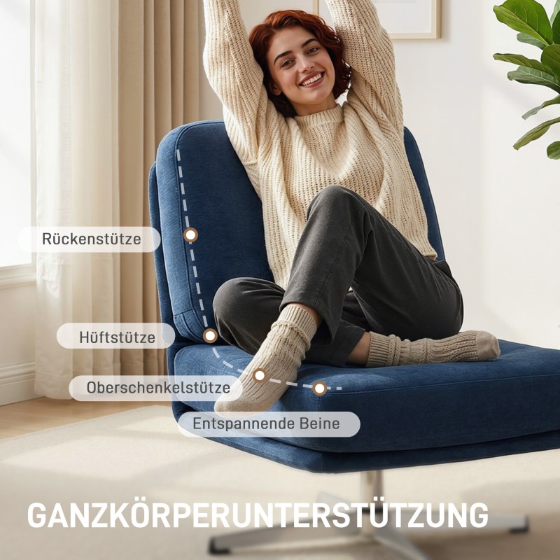 Kääntyvä lepotuoli lukutuoli chenilleverhoilu leveä istuin metallijalat tummansininen