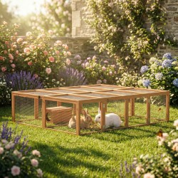 Kanin häkki ulkokäyttöön 2–4 kääpiökanille puuta 180,4 x 150 x 48 cm oranssi