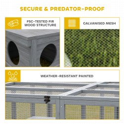Kaninien ulkokehikko suojakopilla, puu ja verkko, 2–4 kääpiökanille, 180,4 x 150 x 48 cm, harmaa