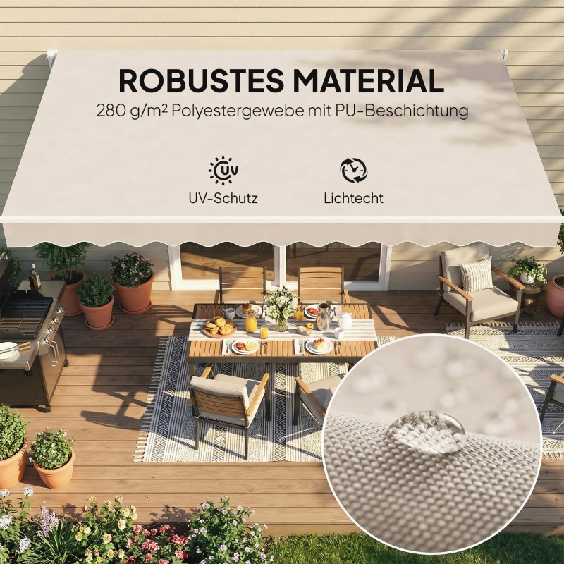 Markiisin vaihtokangas terassikatokseen, polyesteri 3,5 x 2,5 m, UPF 50+, kermanvalkoinen