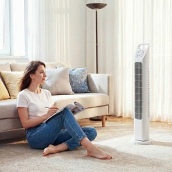 Tornituuletin kaukosäätimellä, 7,5 h ajastin, hiljainen makuuhuoneeseen, valkoinen