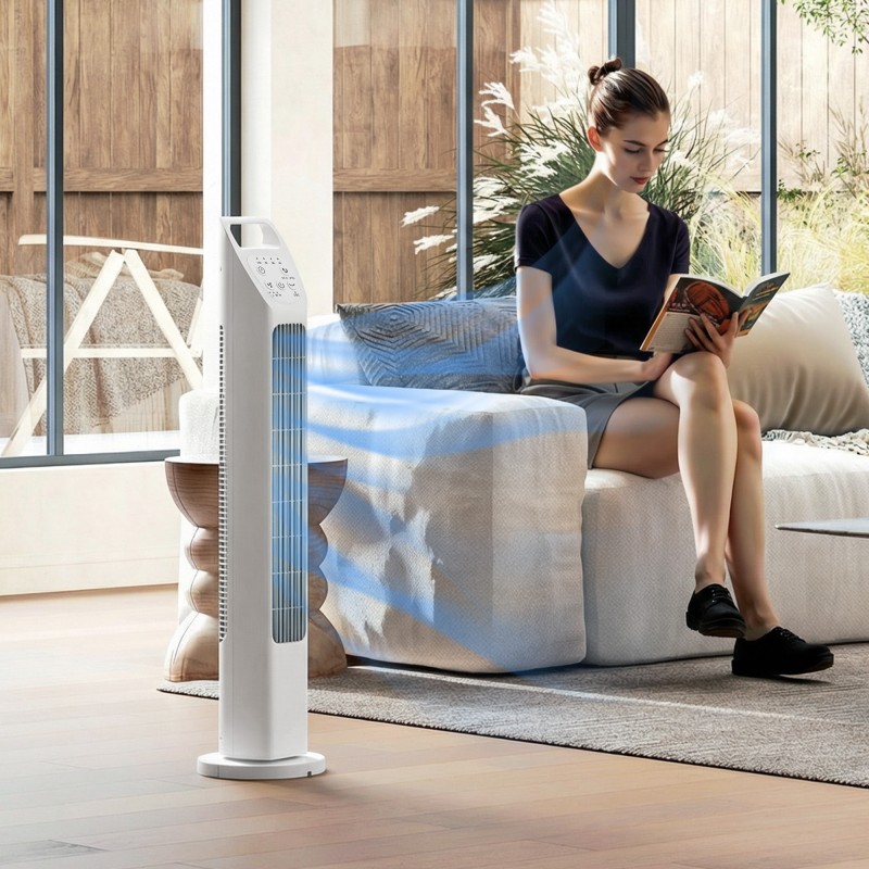 Tornituuletin kaukosäätimellä, 7,5 h ajastin, hiljainen makuuhuoneeseen, valkoinen