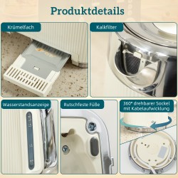 Vedenkeitin ja leivänpaahdin setti 2200W 1,7L 4 viipaletta 7 paahtoastetta kerma/hopea