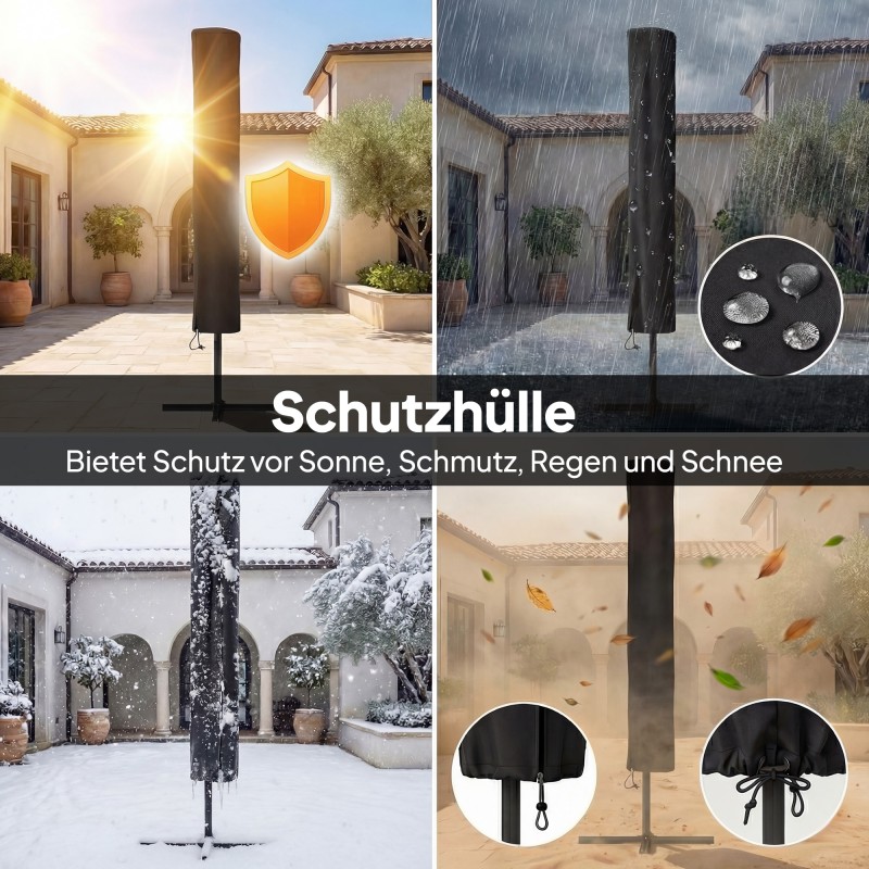 Aurinkovarjo parvekkeelle LED-aurinkovaloilla 300 x 200 cm kermanvalkoinen