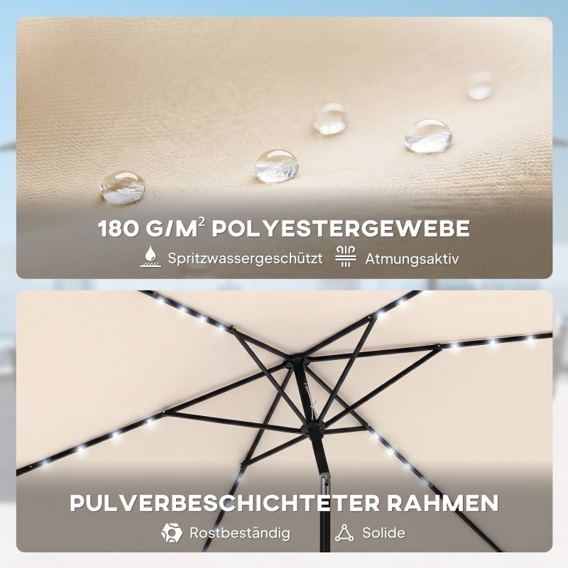 Aurinkovarjo parvekkeelle LED-aurinkovaloilla 300 x 200 cm kermanvalkoinen