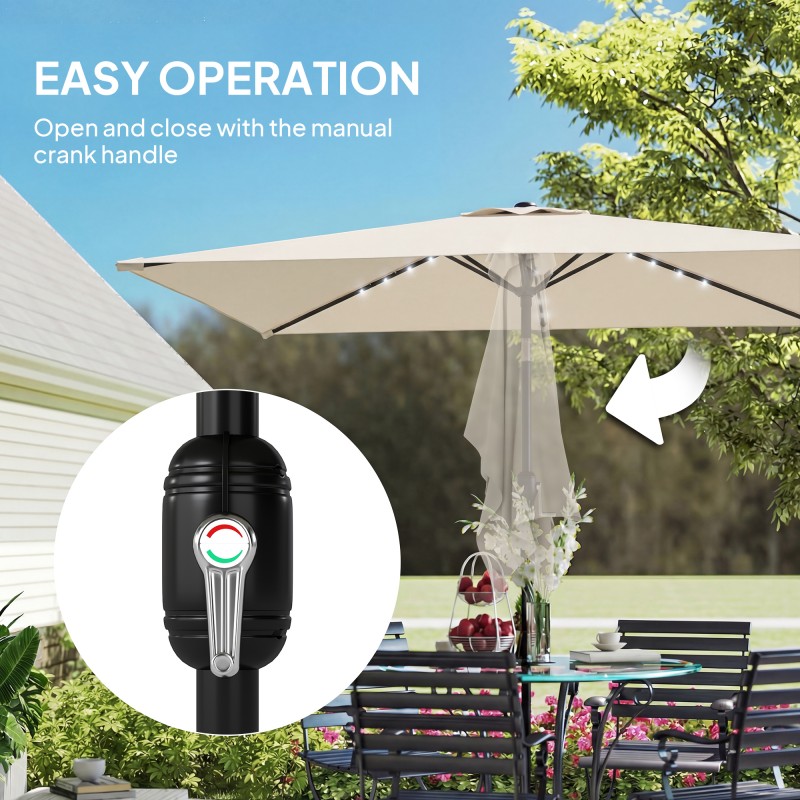 Aurinkovarjo parvekkeelle LED-aurinkovaloilla 300 x 200 cm kermanvalkoinen