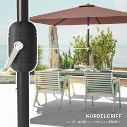 Aurinkovarjo parvekkeelle 300 x 200 cm kallistettava kampimekanismilla, suojapussi, ruskea