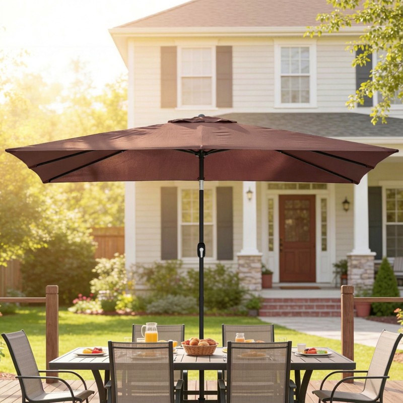 Aurinkovarjo parvekkeelle 300 x 200 cm kallistettava kampimekanismilla, suojapussi, ruskea