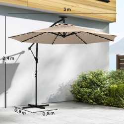 Terassi- ja puutarhavarjo sivuvarjolla, LED-solarvaloilla, 300 cm, metallirunko, beige/musta